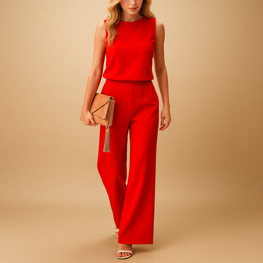 Elegant wide-leg mid-waist jumpsuit for women | Sienna
