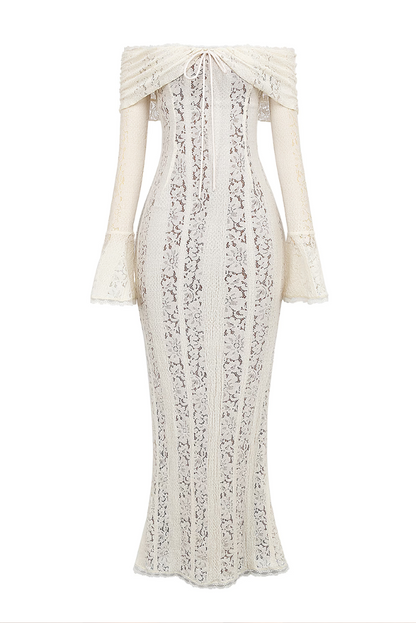 Elegant Off-Shoulder Lace Wedding Guest Maxi Dress