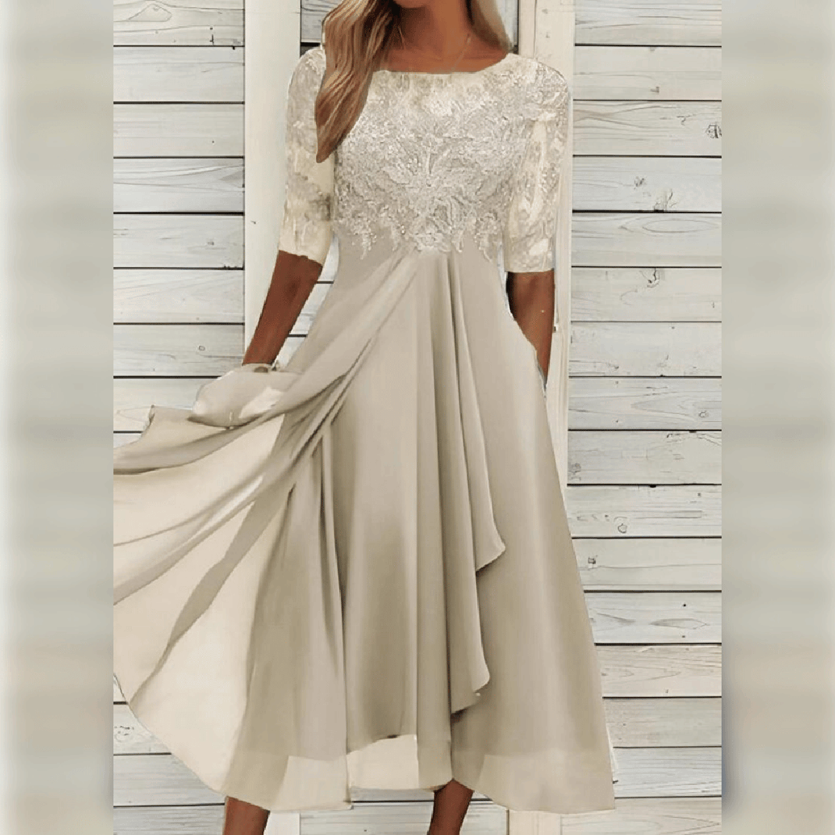 Elegant Flowy Women's Party Dress with Lace Bodice