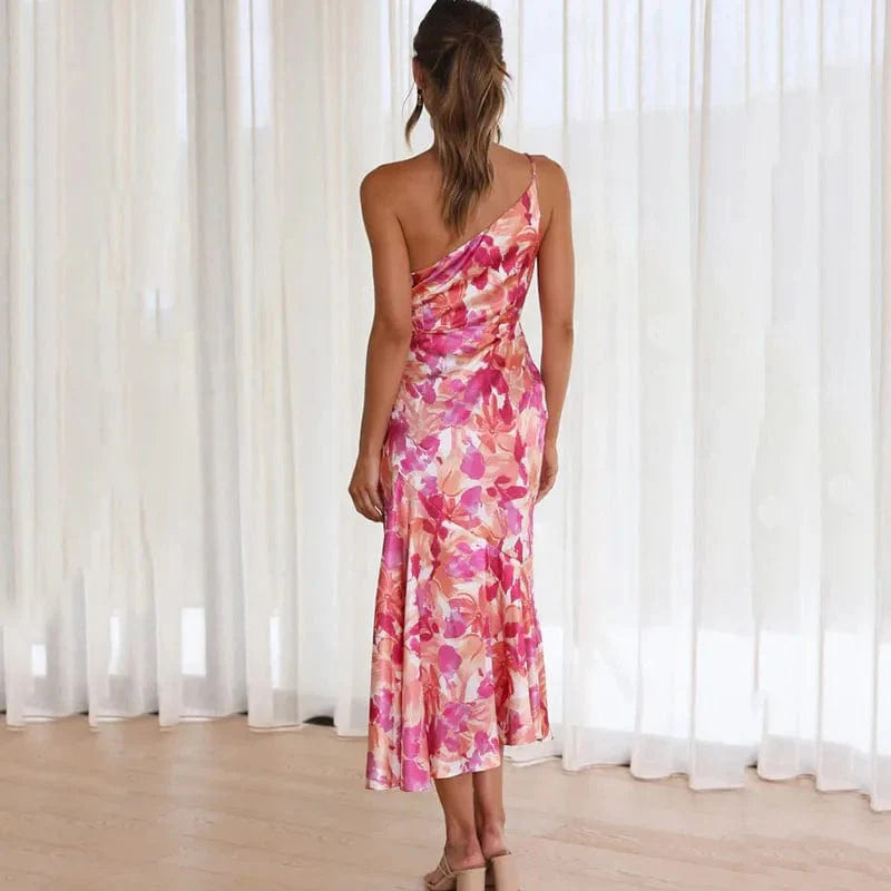 Elegant one-shoulder floral Cocktail Party dress