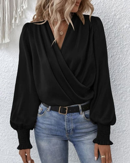 Elegant Long-Sleeve Wrap Blouse