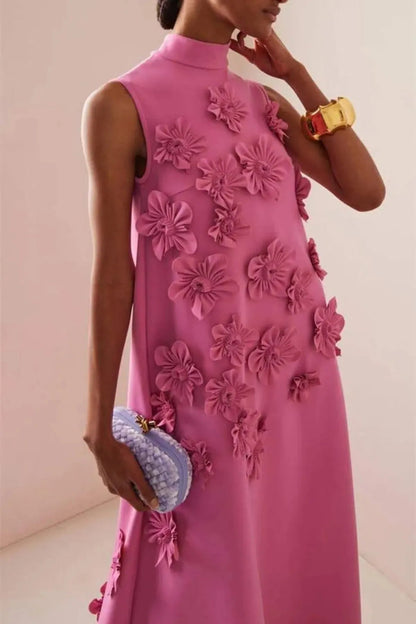 Flower Embellished Sleeveless Summer Evening Maxi Dress