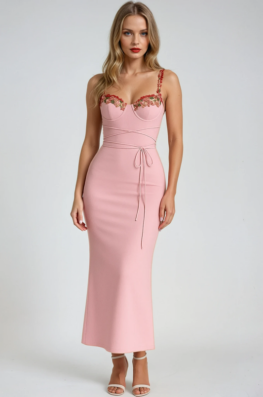 Flower Embroided Summer Night Maxi Dress