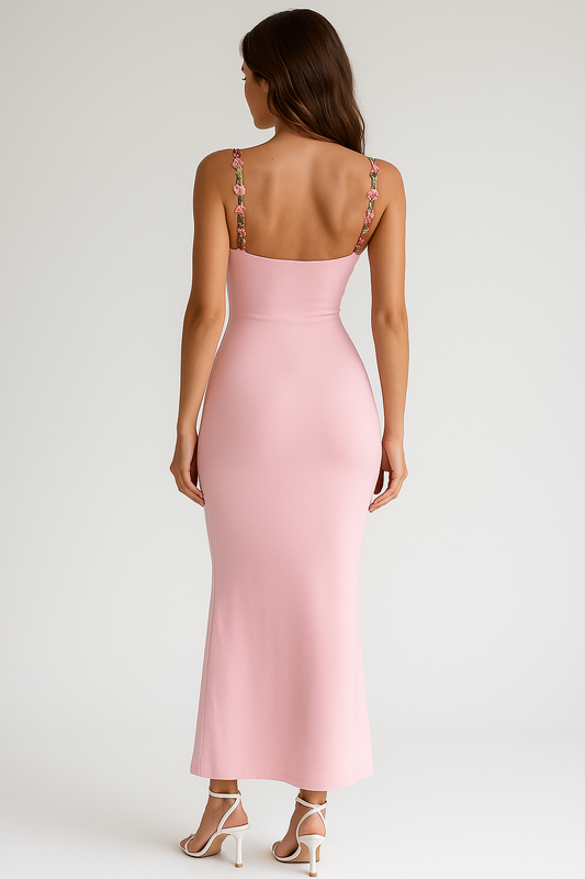 Flower Embroided Summer Night Maxi Dress