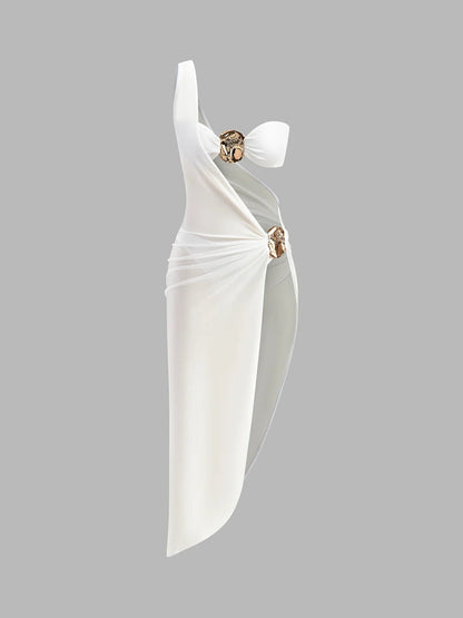 Gold Detail Summer Three-piece Cut-Out dress