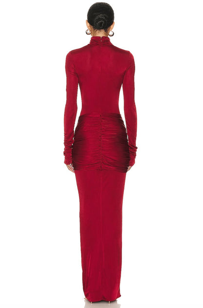 Red High Neck Formal Party Maxi Dress