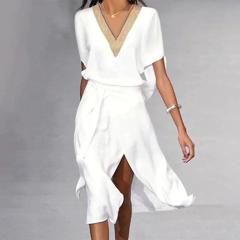 Women's Flattering Fit V-Neck Midi Dress