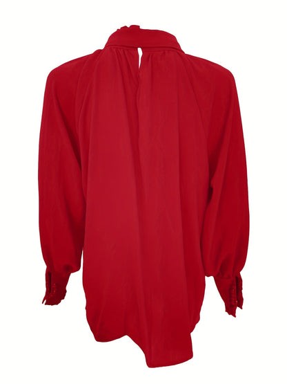 Long Sleeve Blouse with Tie Neck