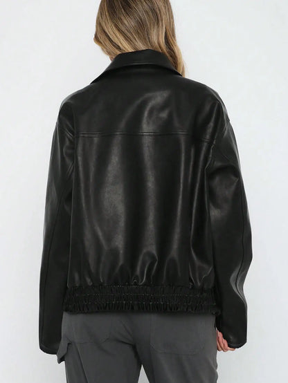 Women's Casual Black Faux Leather Jacket