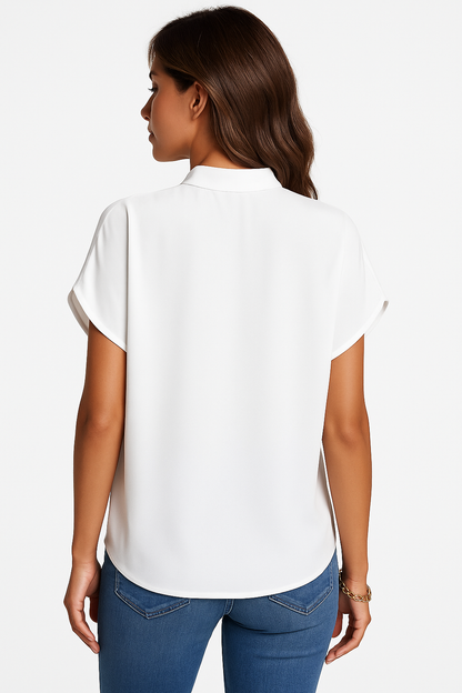 V-Neck Mandarin Collar Blouse