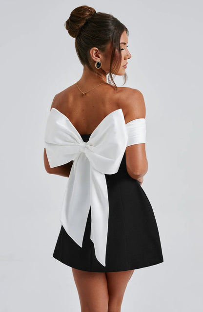 Noir Bloom Evening Party Mini Dress