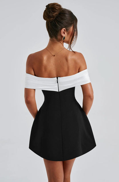 Noir Bloom Evening Party Mini Dress