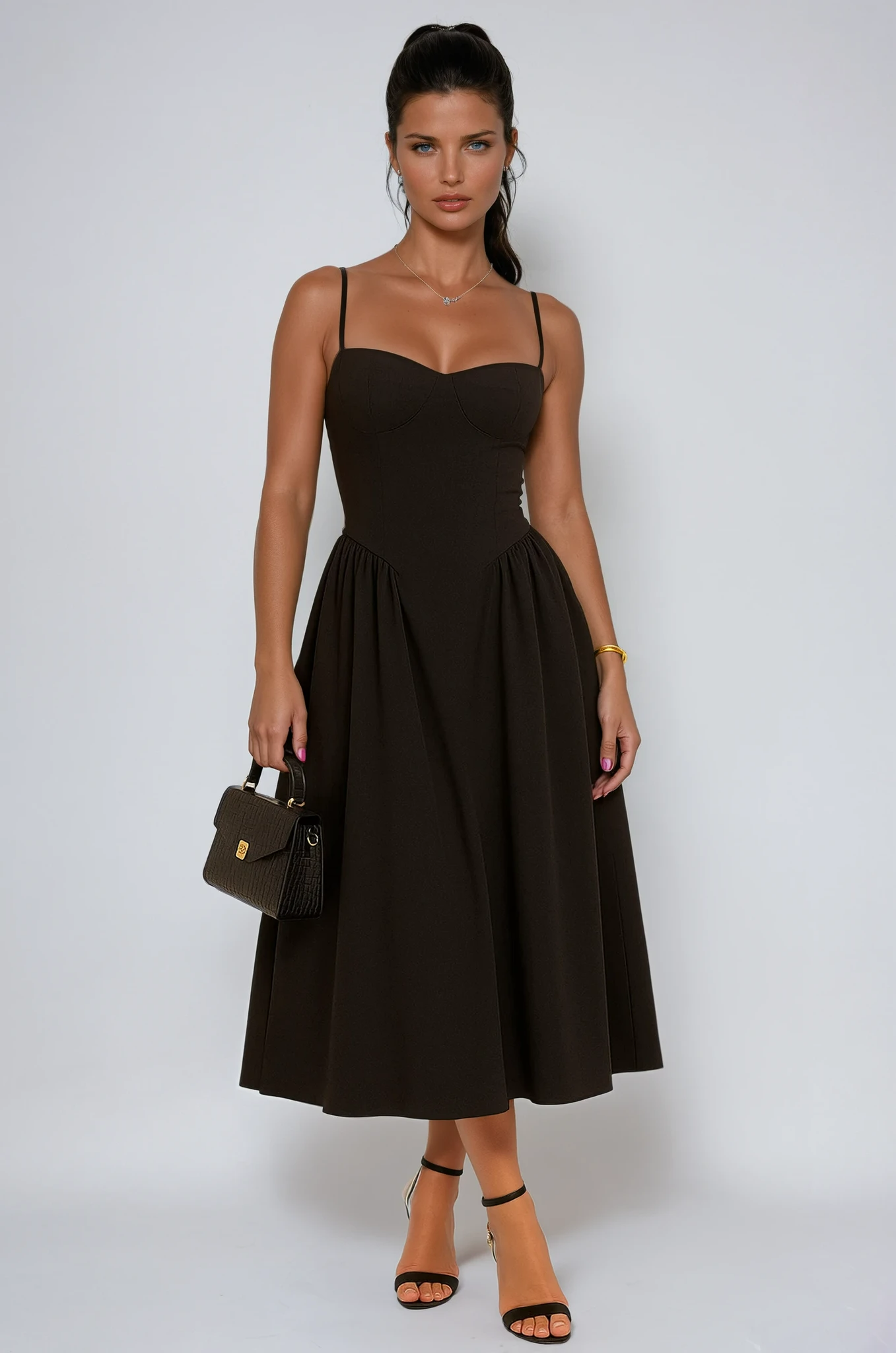 Pleated Skater Work Maxi Dress