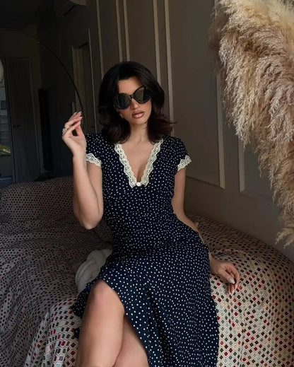 Lightweight Summer Polka Dot Midi Dress