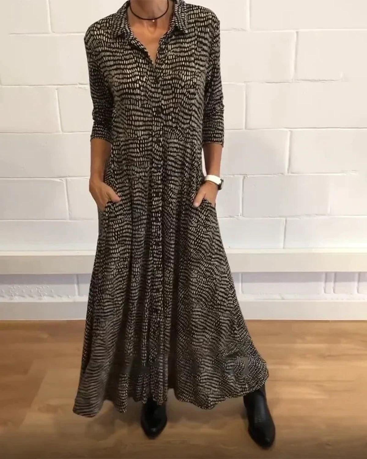 Long Relaxed Dress With V-Neck