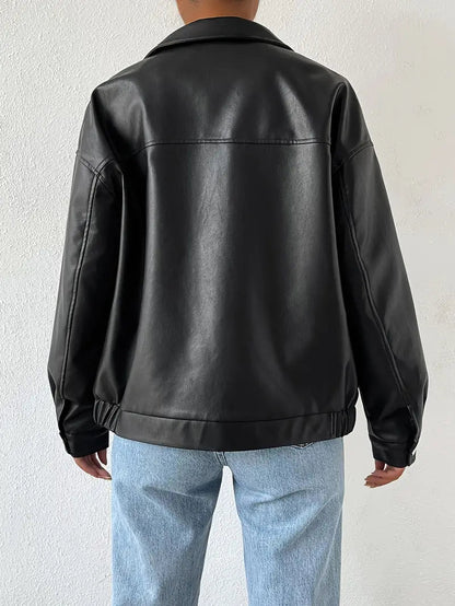 Women's Faux Leather Zip Jacket Black