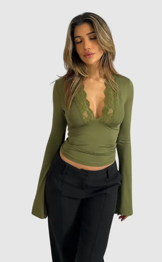Women's Feminine Long-sleeved top with lace