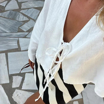 Sicily Front-Tie Linen Top