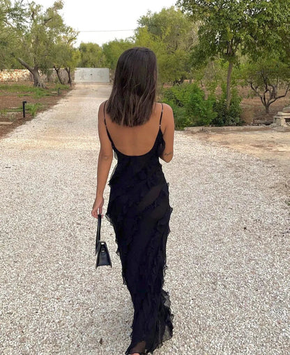 Romantic Ruffle Chiffon Evening Gown Maxi Dress