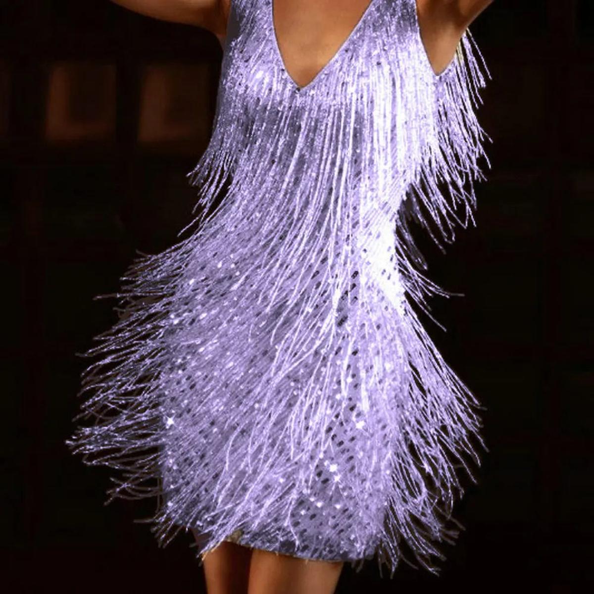 Women's Sequin Tassel V-Neck Backless Party Mini Dress
