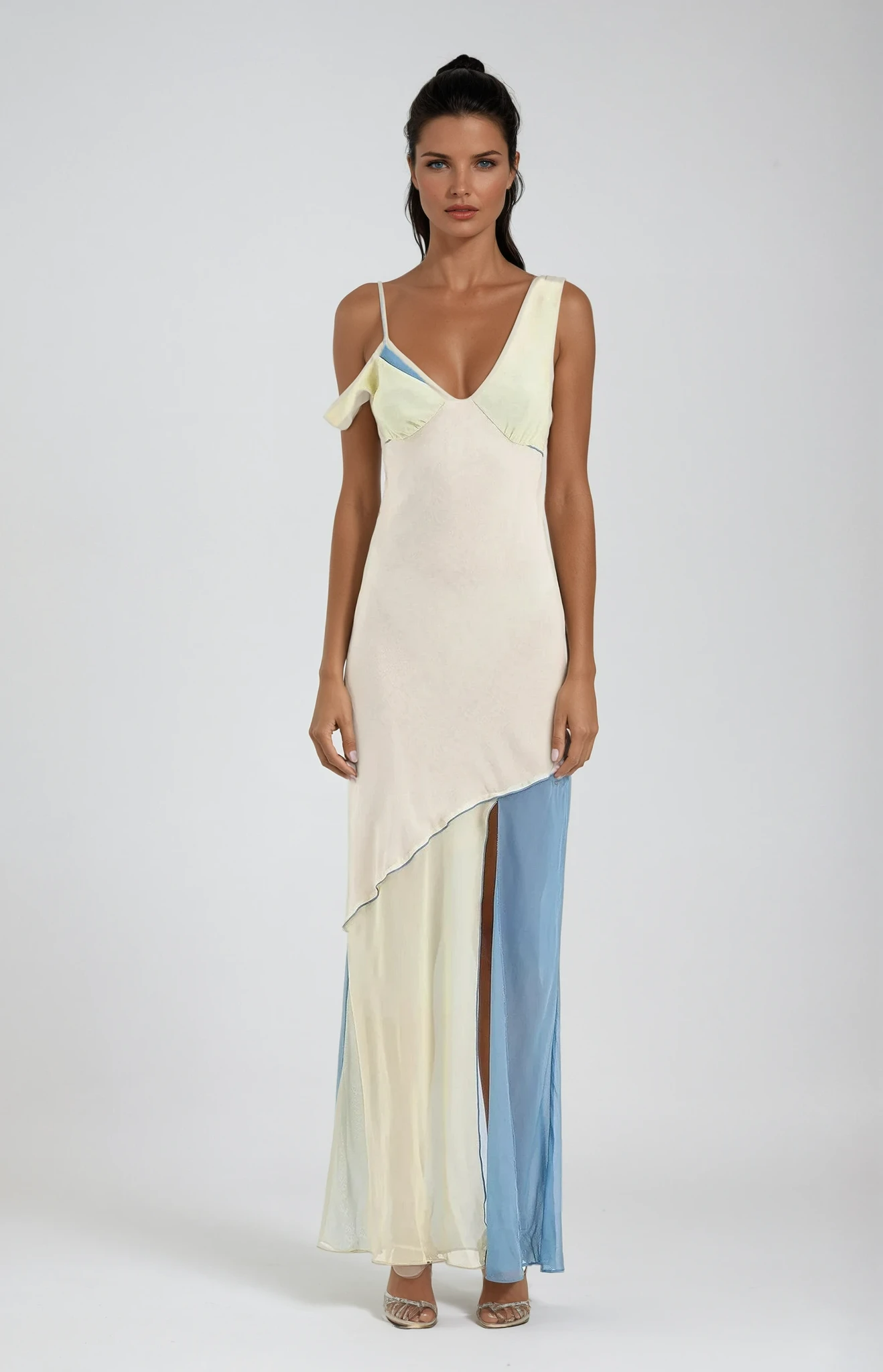 Elegant Asymmetrical Pastel Maxi Dress