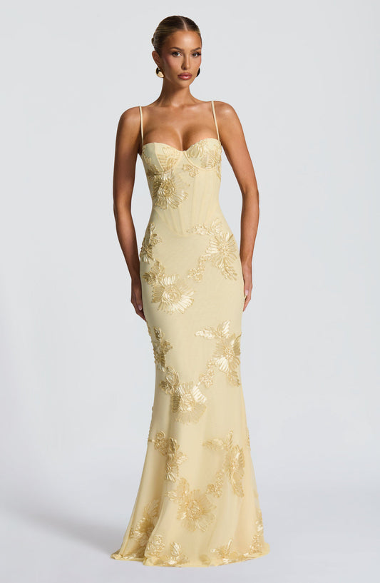 Floral Jacquard Wedding Guest Corset Maxi Dress