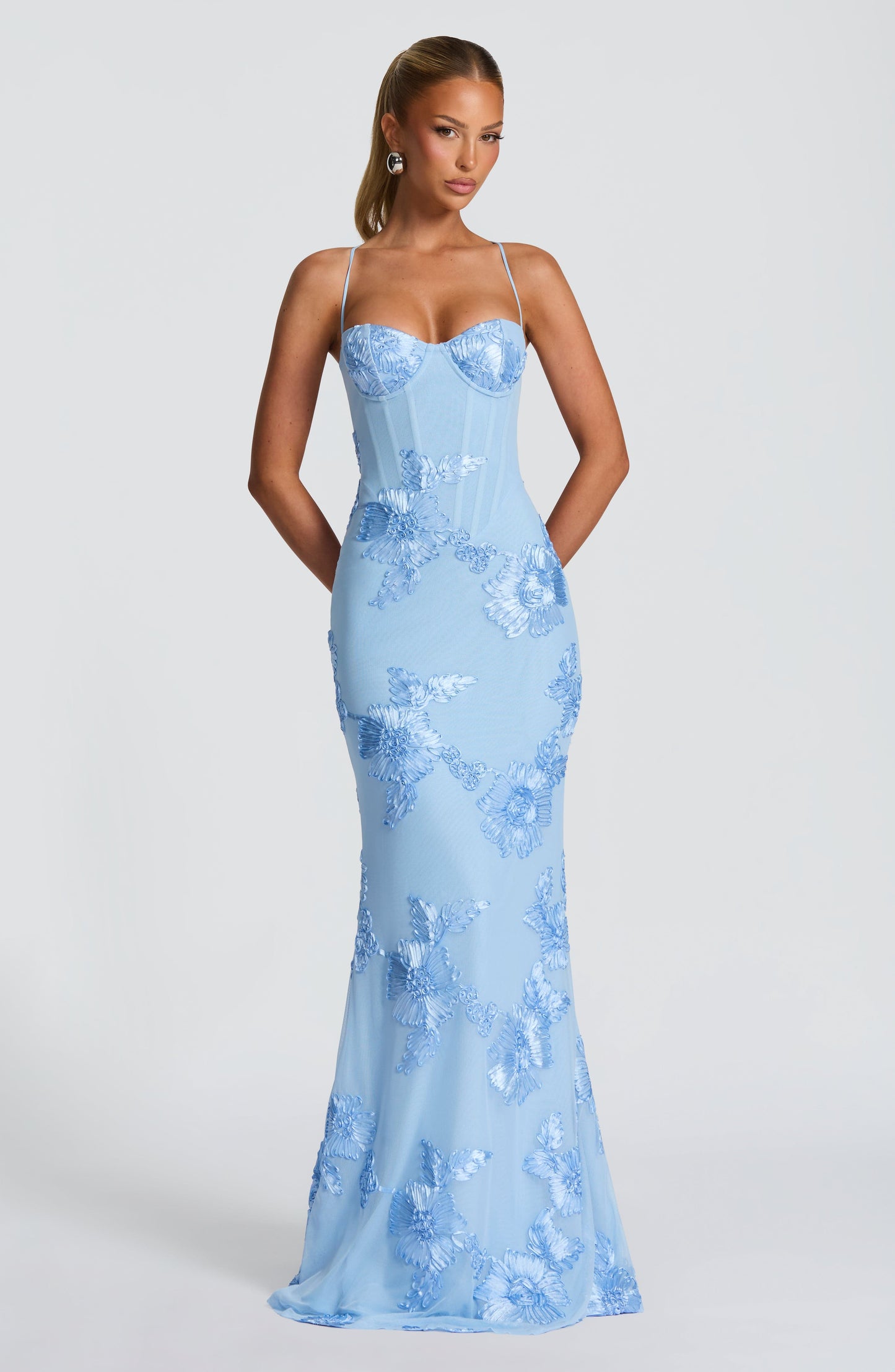 Floral Jacquard Wedding Guest Corset Maxi Dress