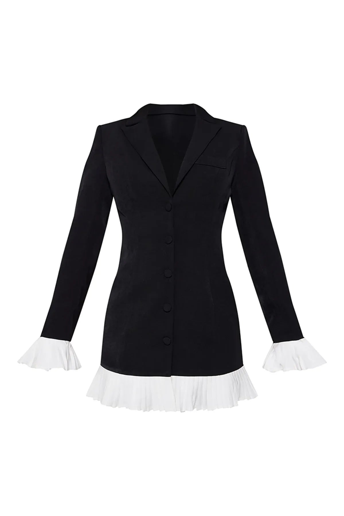 V-Neck Pleated Classy Casual Mini Dress with Button Front Closure