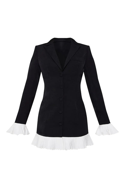 V-Neck Pleated Classy Casual Mini Dress with Button Front Closure