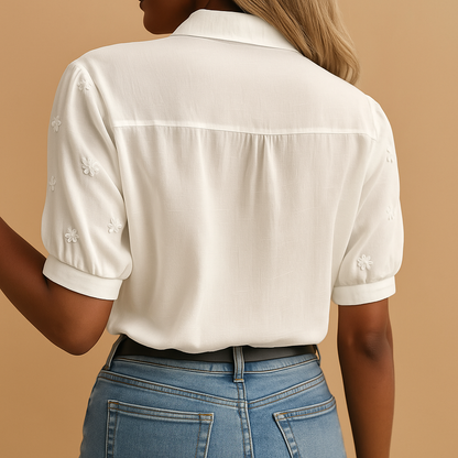 White elegant blouse with collar for women | Hannah