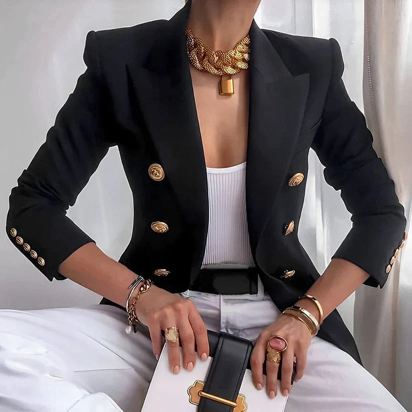 Elegant Women's Double-Breasted Blazer with Gold Buttons