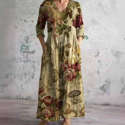 Flowy V-Neck Floral Summer Maxi Dress