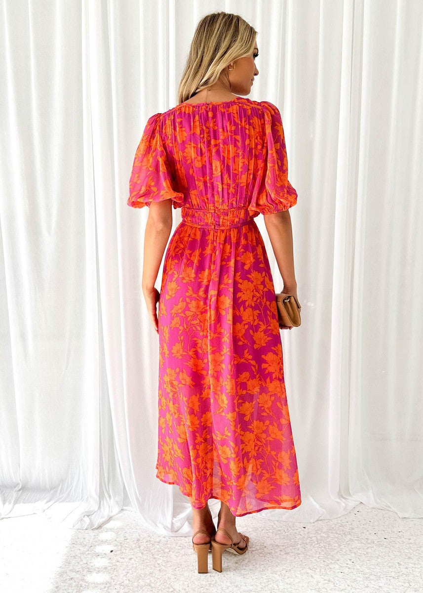 Light Summer Party Floral Midi Dress