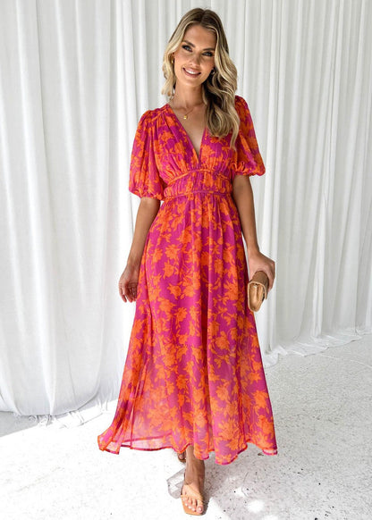 Light Summer Party Floral Midi Dress