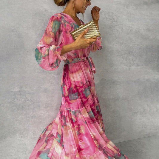 Floral Wrap Summer Evening Maxi Dress