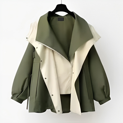 Waterproof Windbreaker Jacket with Layered Hood Design for Women