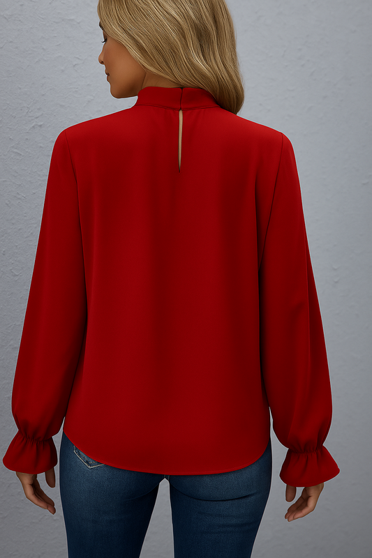 Long Sleeve Blouse with Tie Neck