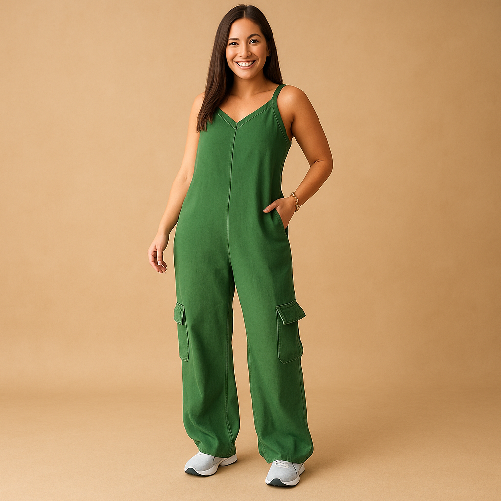 Denim V-neck jumpsuit for women | Marissa