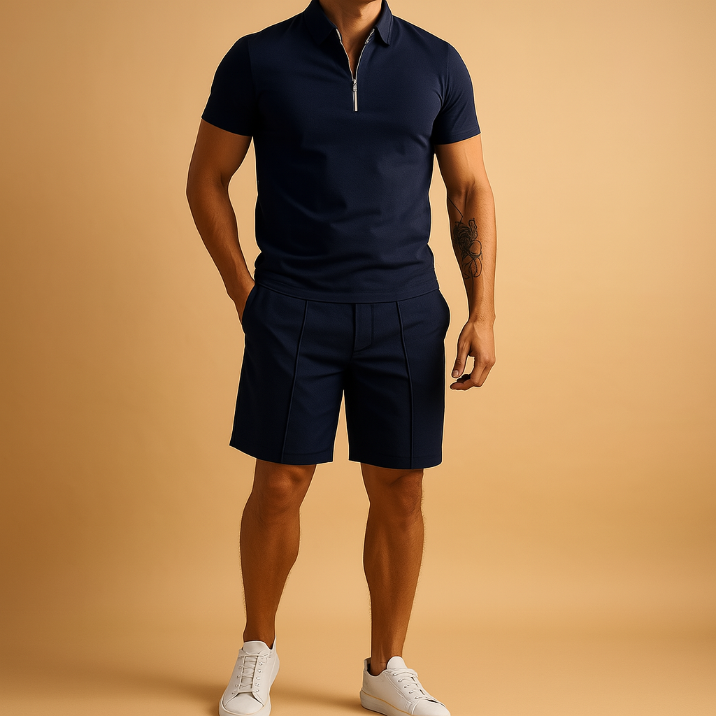 Elegant polo and shorts summer set for men | Damon