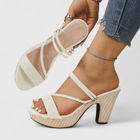 Eliza | Women's Winter Heels – Strappy Platform Block Heels