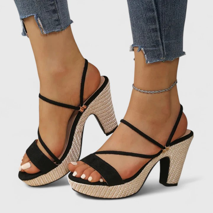 Eliza | Women's Winter Heels – Strappy Platform Block Heels