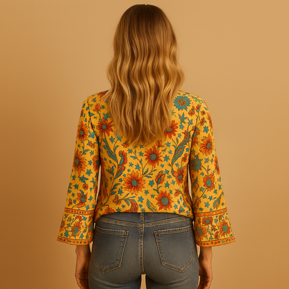 Floral blouse with flared sleeves for women | Hazel