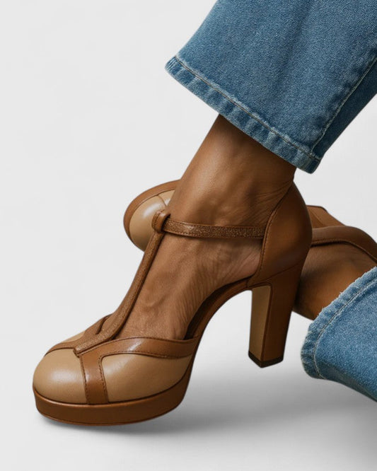 Keisha | Women's Winter Heels – Classic Platform T-Strap Pumps