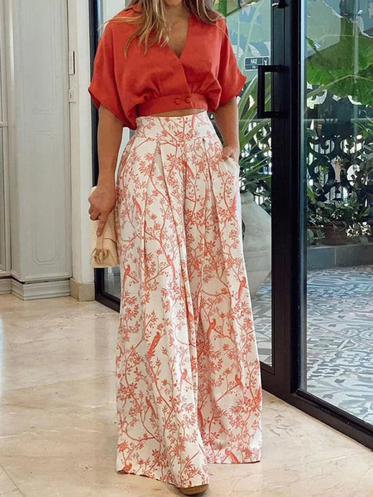 Kiara | Printed Wide Leg Two-Piece Pant Set