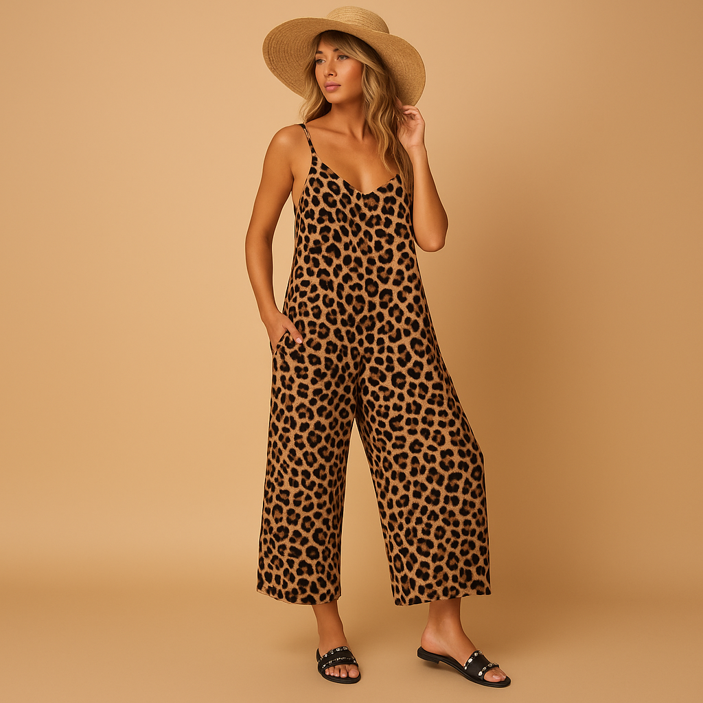 Leopard print halter jumpsuit for women | Selina