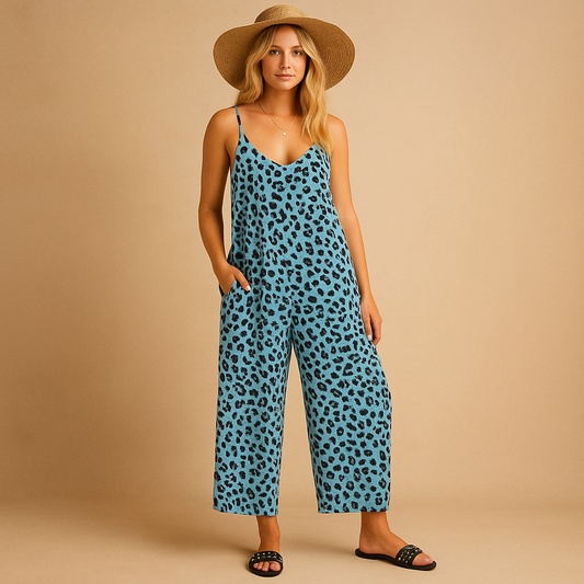 Leopard print halter jumpsuit for women | Selina