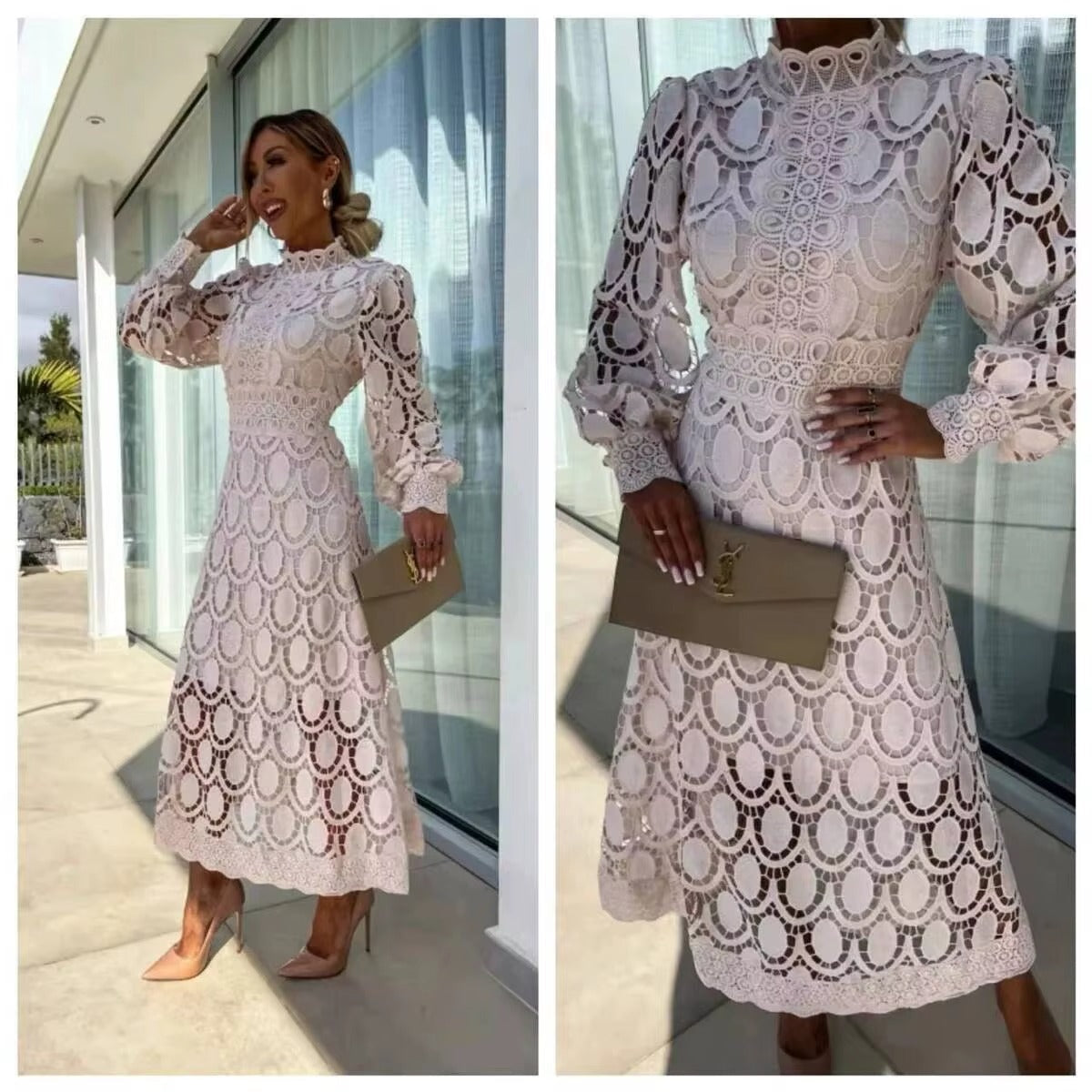 Pink Lace Summer Party Maxi Dress