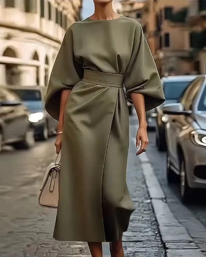 Crew Neck Midi Work Dress