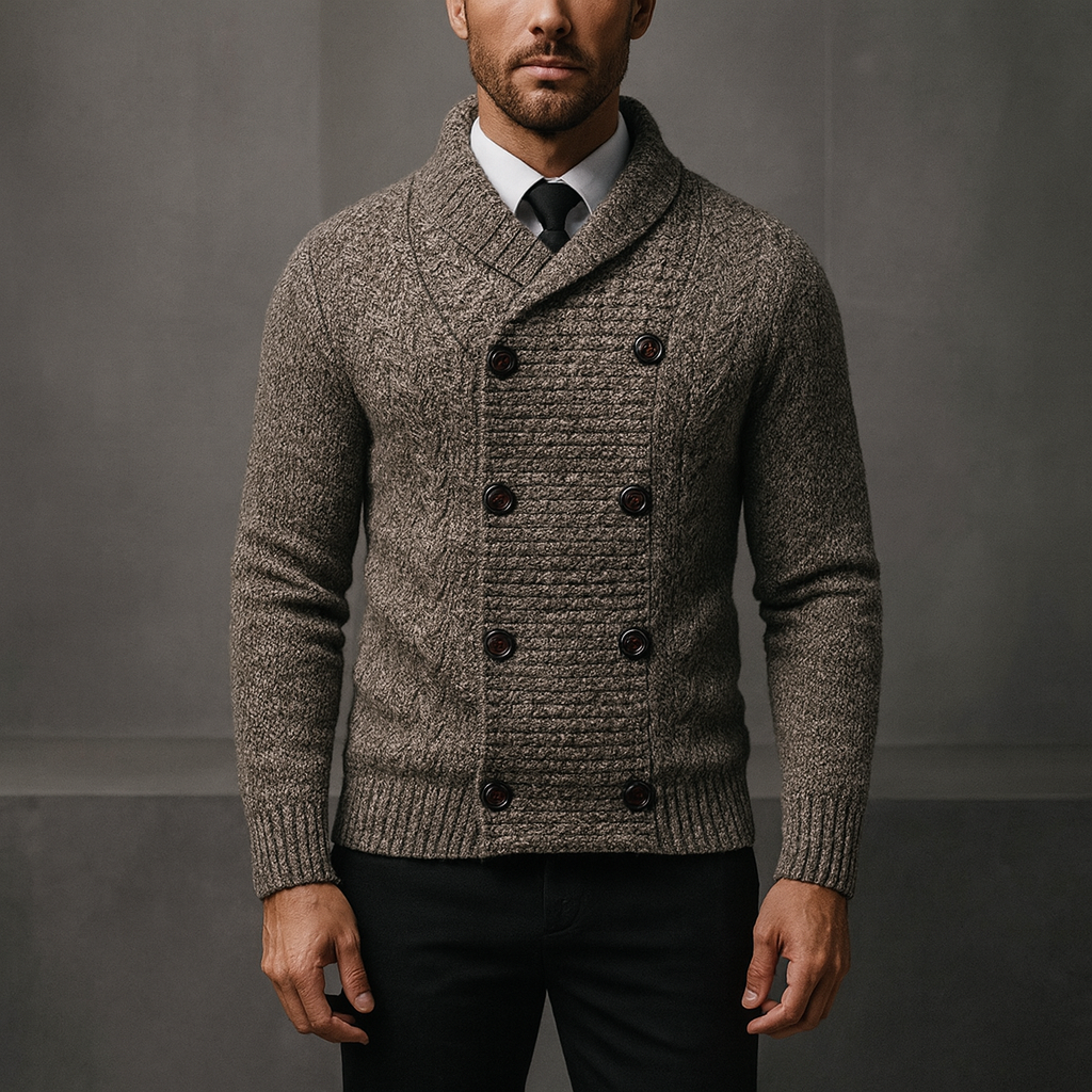 Men's Cardigan Sweater – Double Breasted Shawl Collar Cardigan
