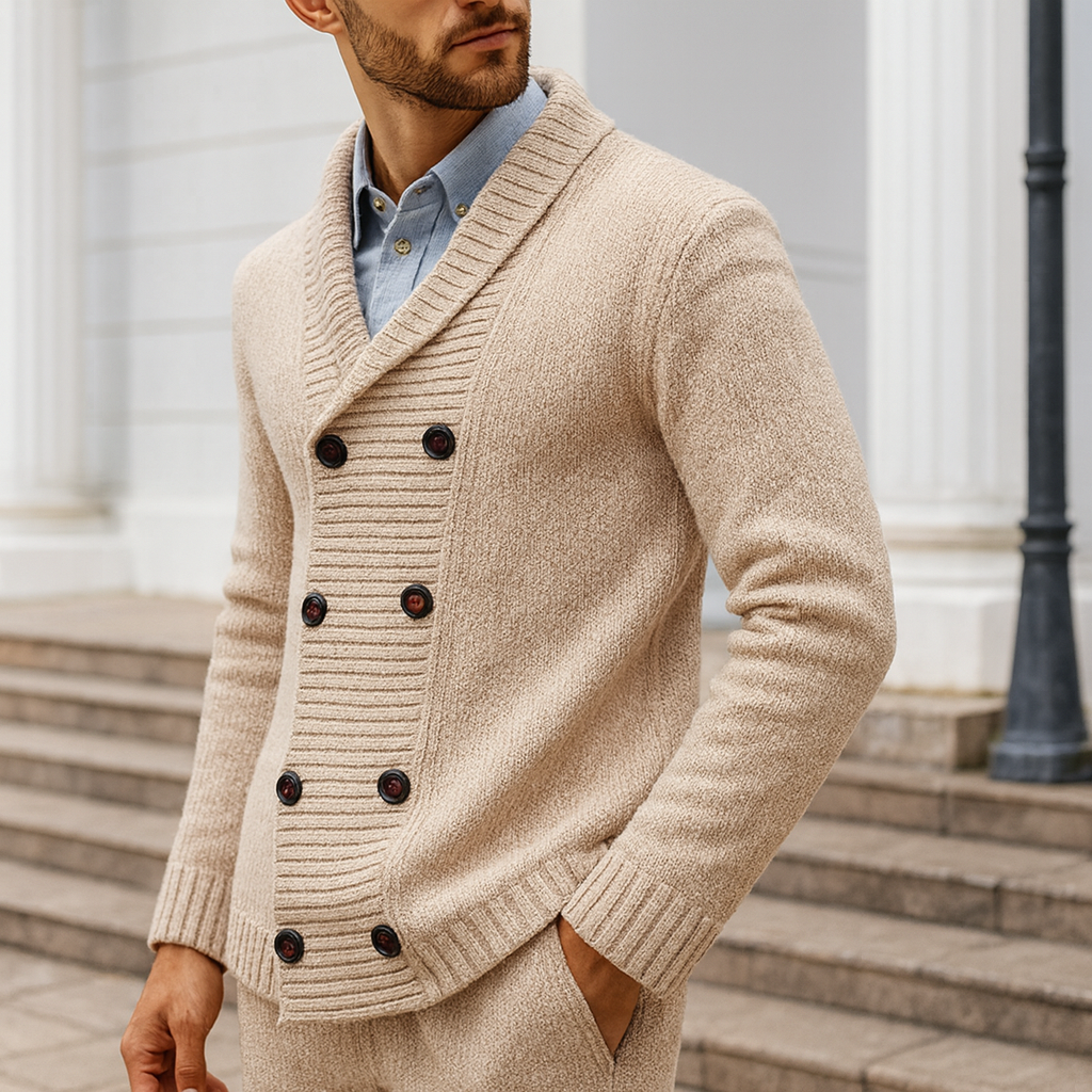 Men's Cardigan Sweater – Double Breasted Shawl Collar Cardigan